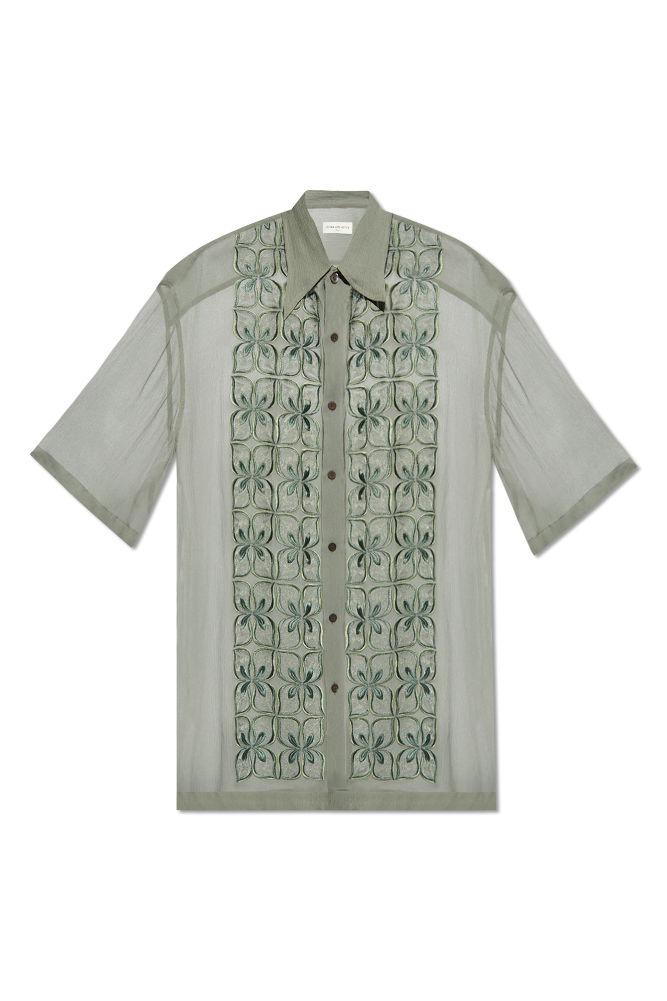 IetpShops Qatar - Green Silk collarless shirt Dries Van Noten ...